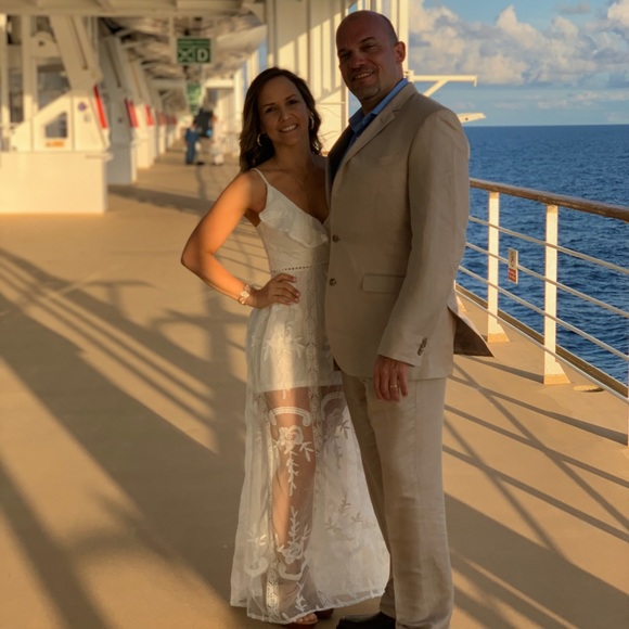 Embroidered Mesh White Maxi Dress - Picture 2 of 8